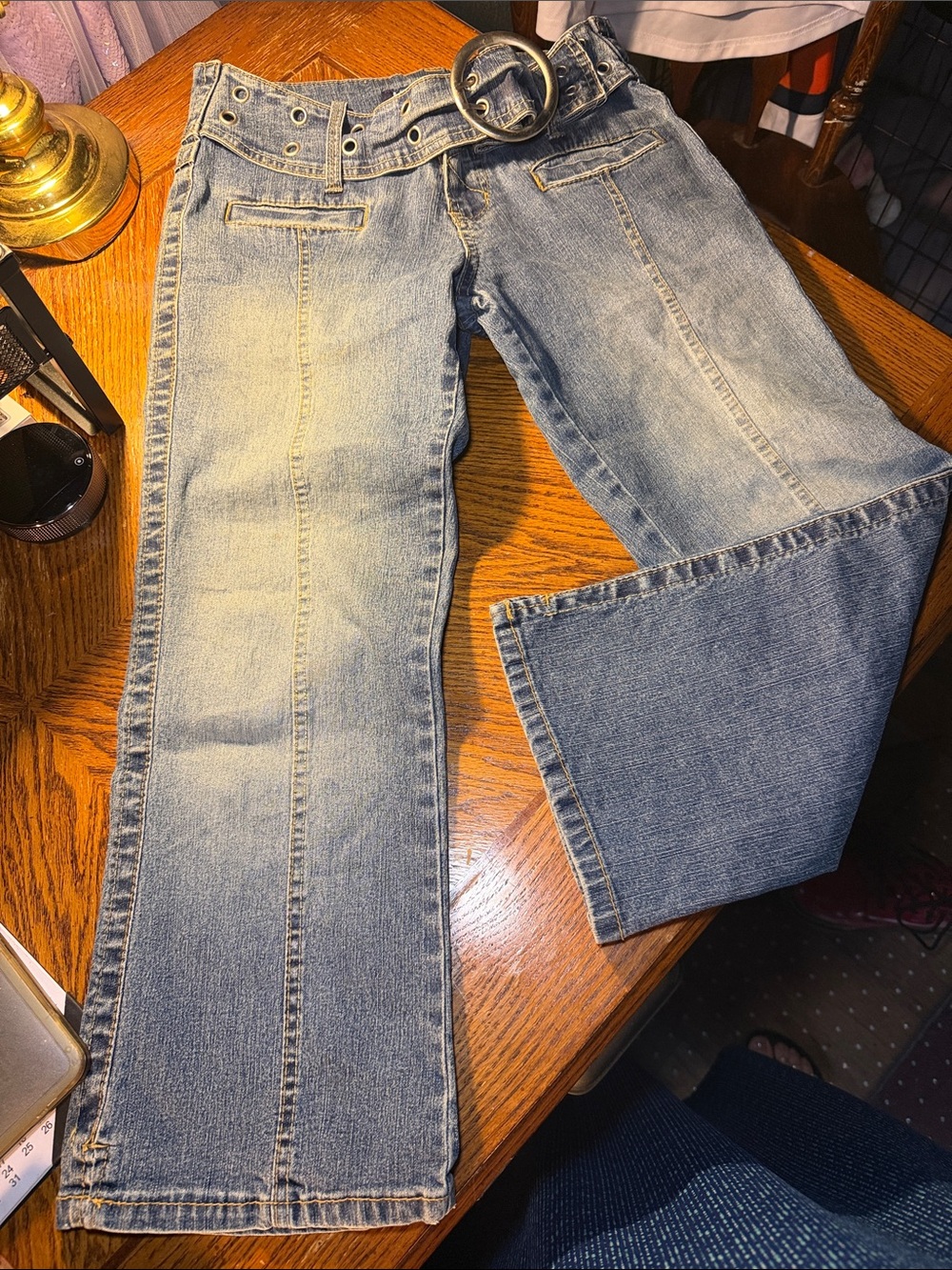 Angels Light Blue Flare Jeans with Ring Belt